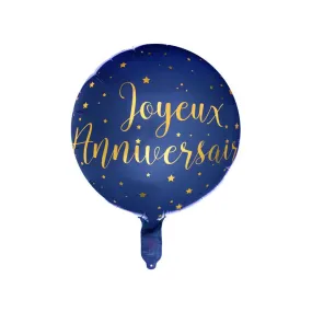 Ballon Joyeux Anniversaire Bleu/Or Hélium 45 cm