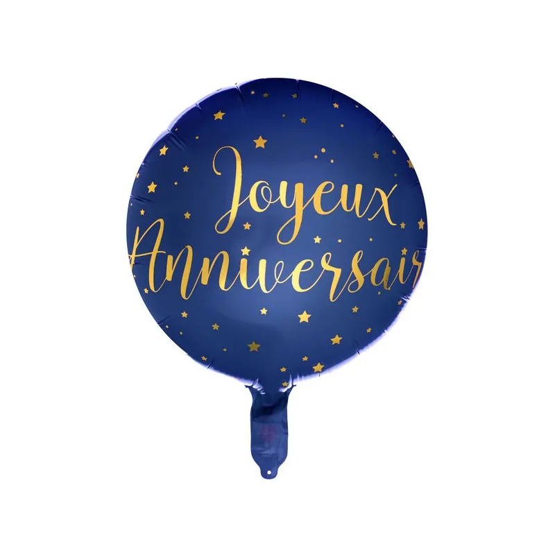 Ballon Joyeux Anniversaire Bleu/Or Hélium 45 cm