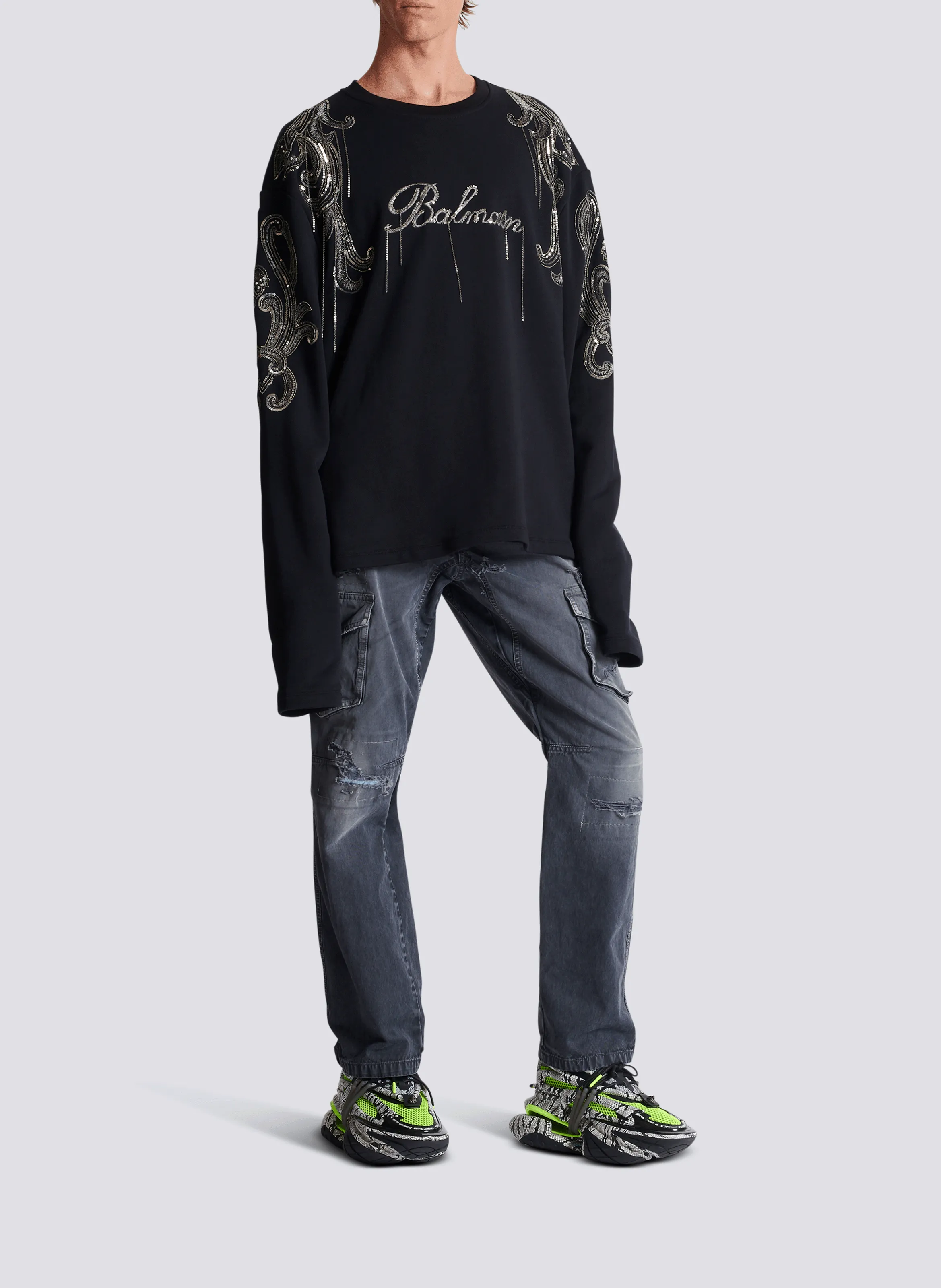 BALMAIN  Sweat-shirt balmain signature brodé chaînes - Noir