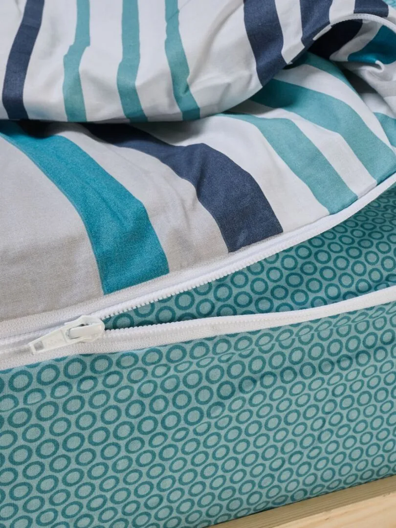 Bleu Câlin Caradou® Ritmo Parure de Lit Enfant : Couchage Tout-en-Un avec Couette - 90x190cm - Bleu turquoise