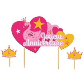 Cake topper assortis "Joyeux anniversaire" thème Princesse 