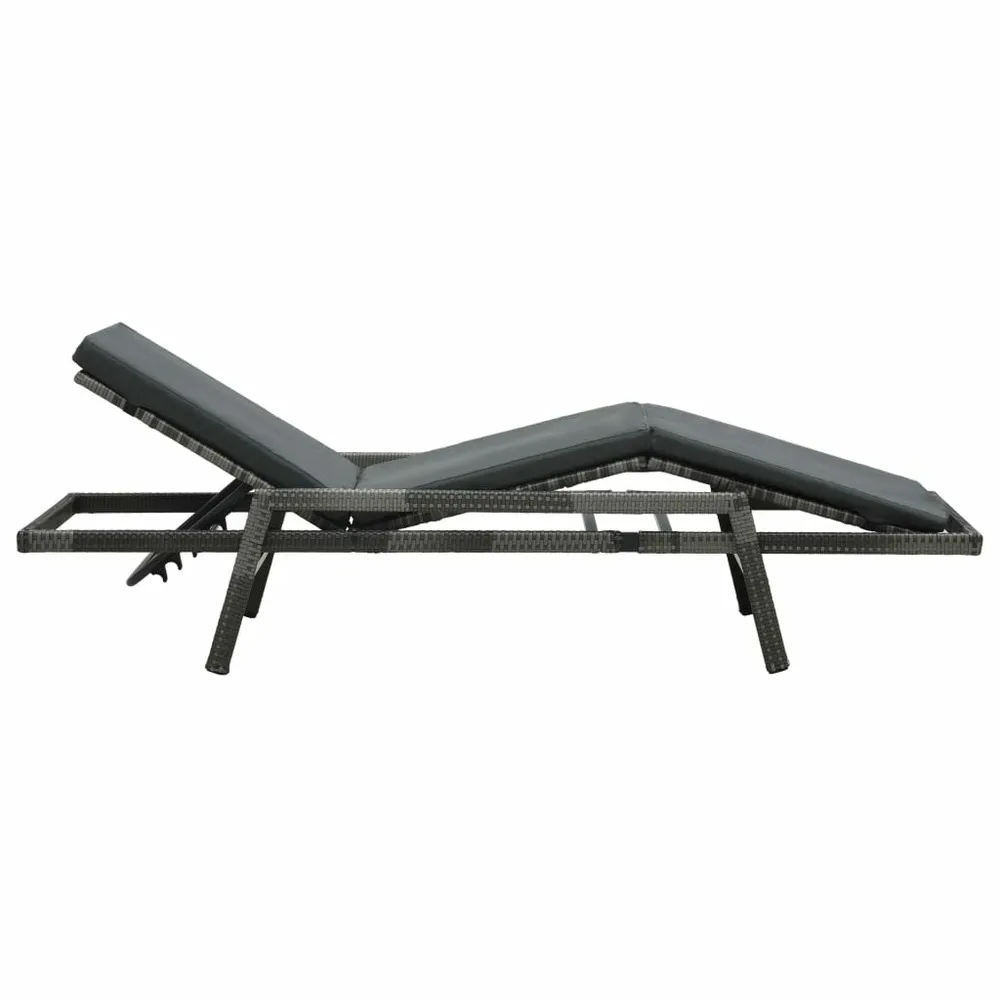 Chaise longue avec coussin résine tressée gris