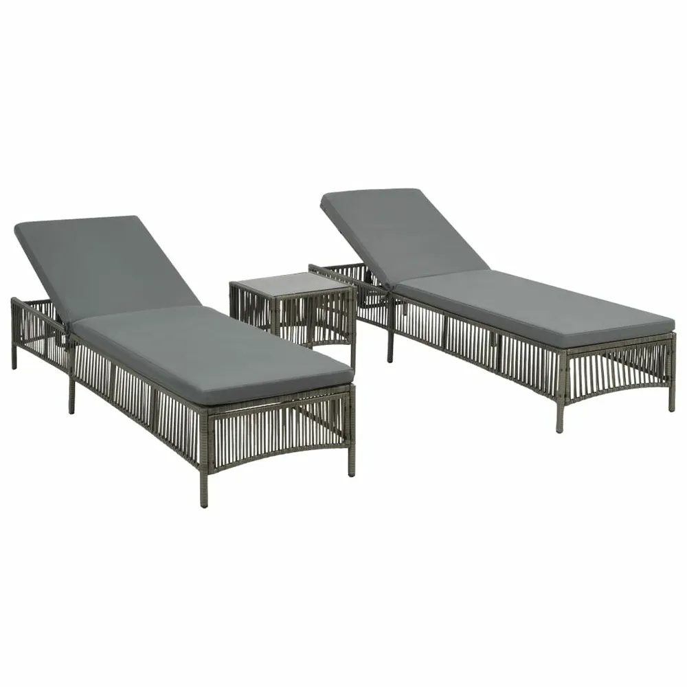 Chaises longues lot de 2 avec table résine tressée gris