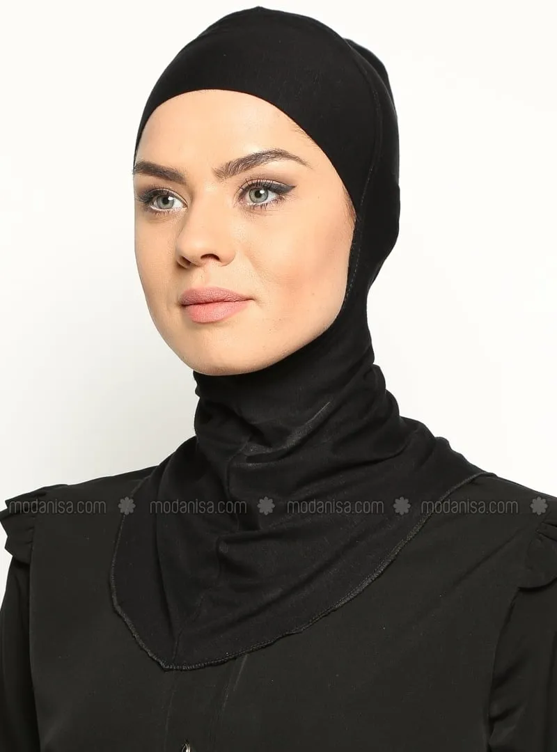 Hijab Undercap With Neck Collar Black