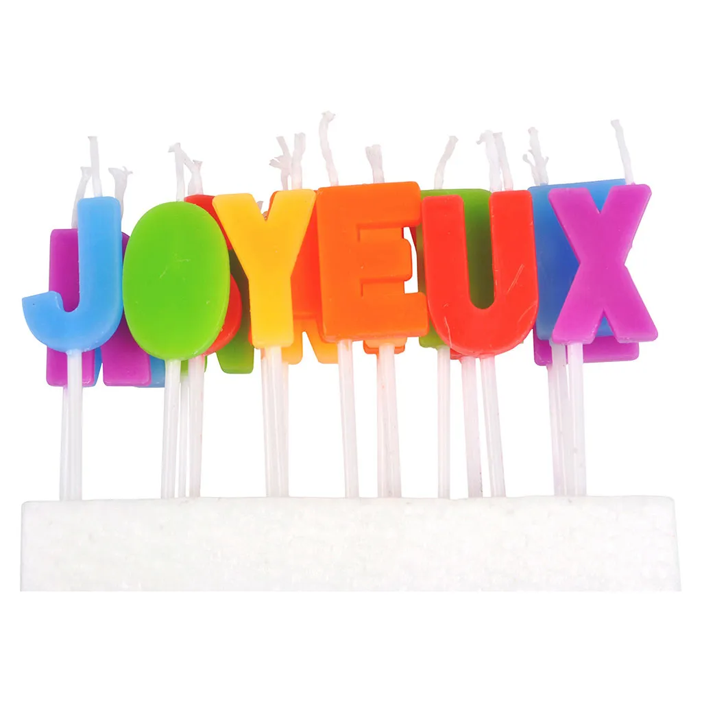Lot de 18 bougies lettres joyeux anniversaire multicolores 
