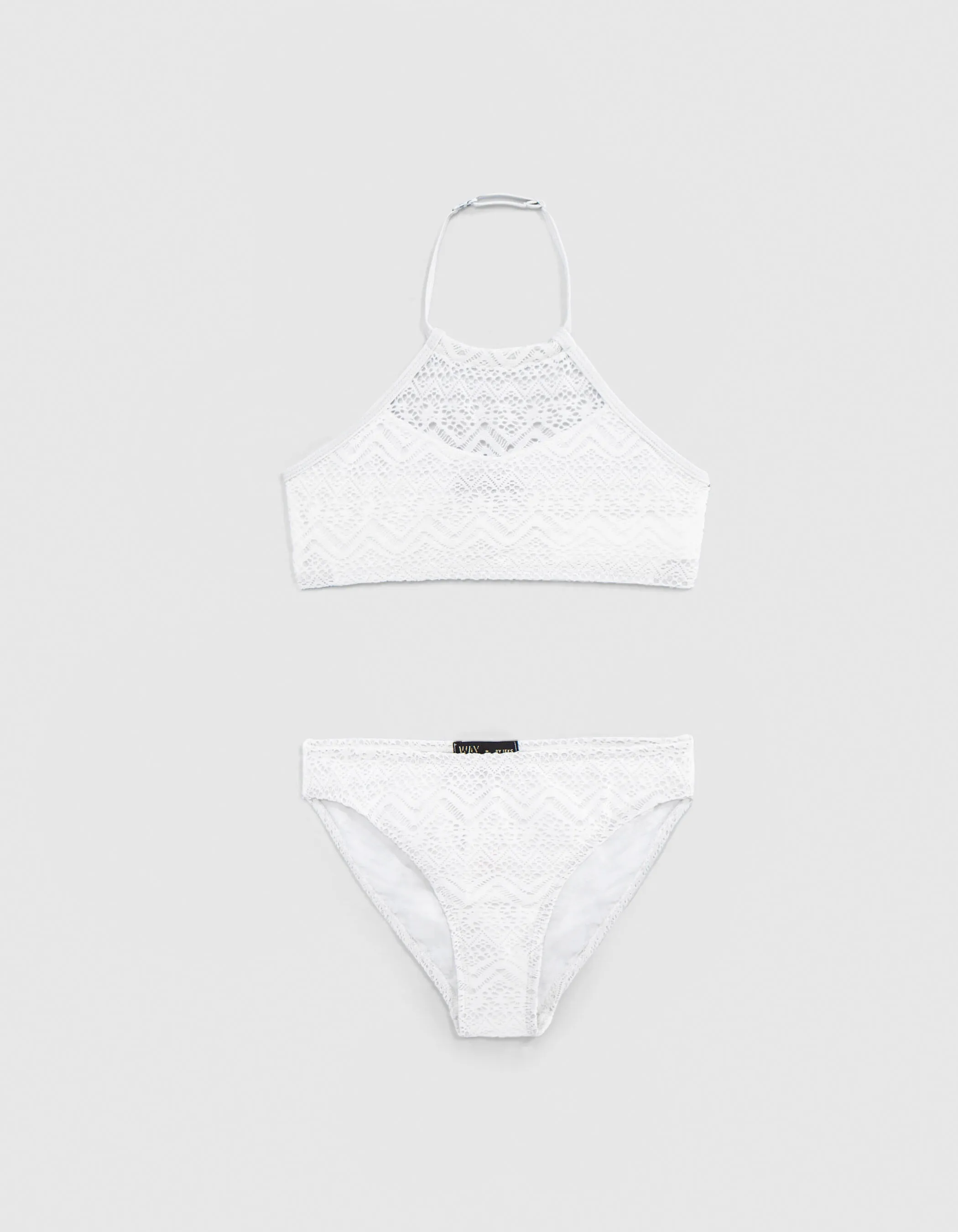 Maillot de bain 2 pièces gris dentelle fille