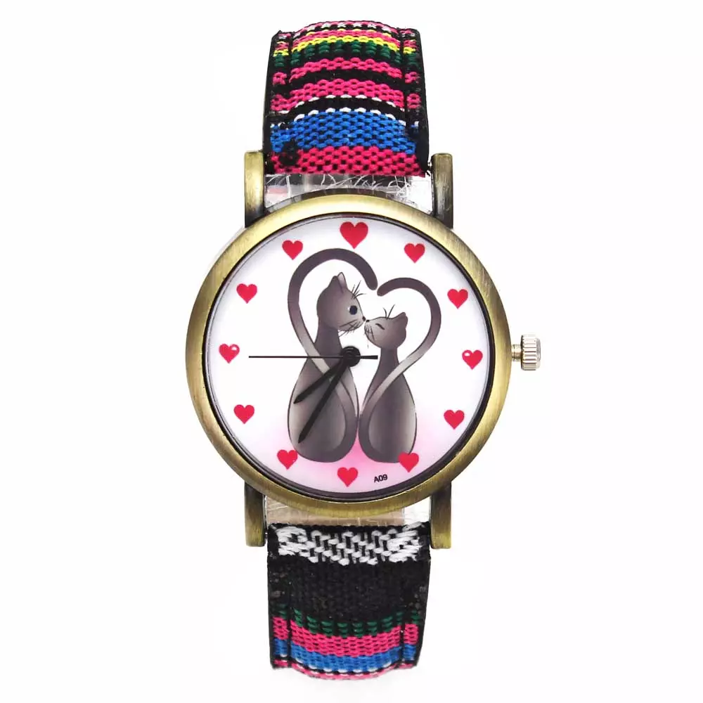 Montre chat bracelet denim