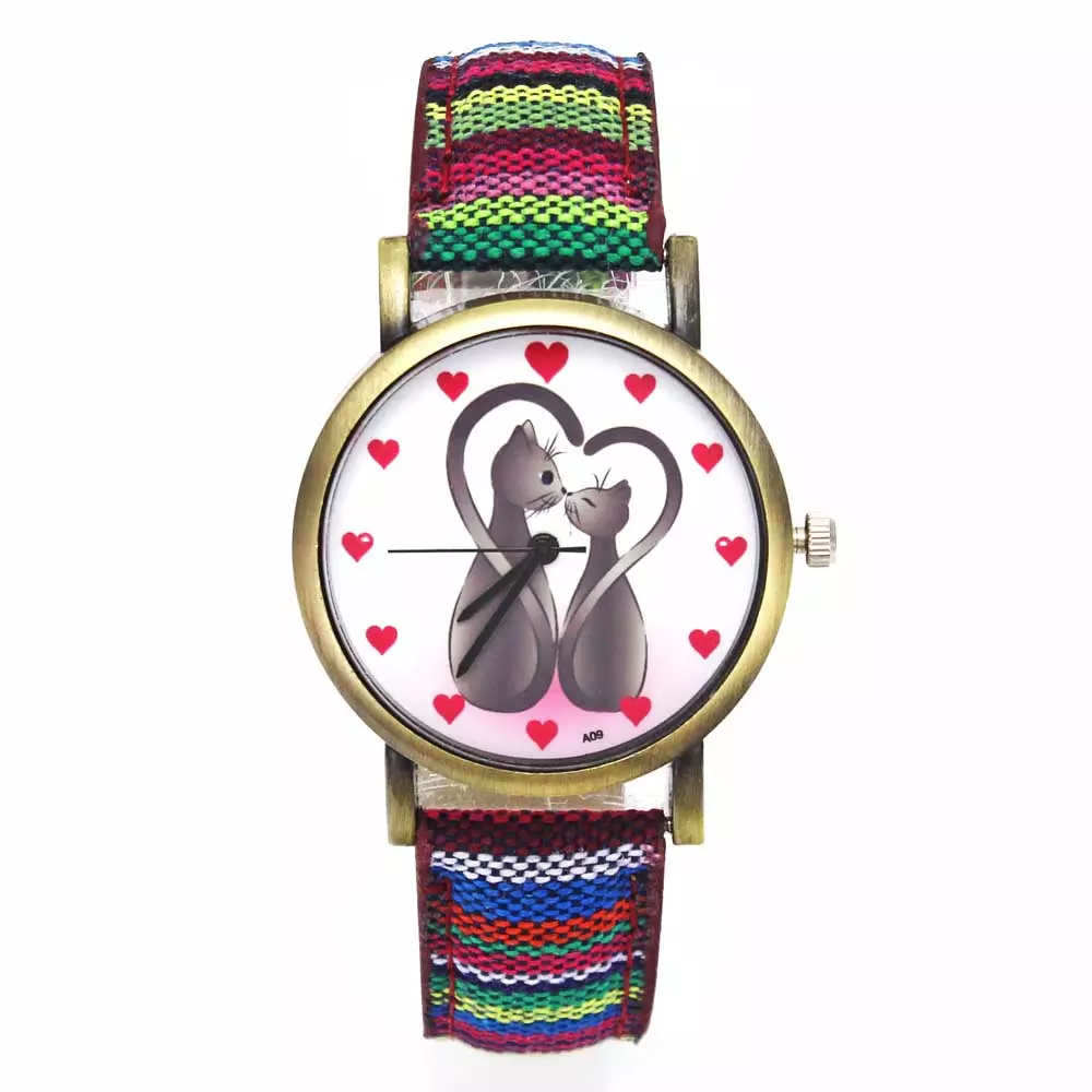 Montre chat bracelet denim