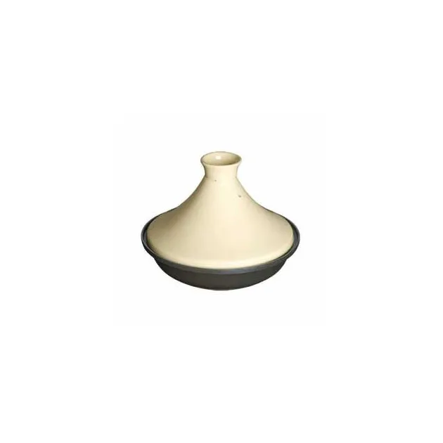 Plat à tajine base Fonte Dôme Céramique 28 cm noir Creme