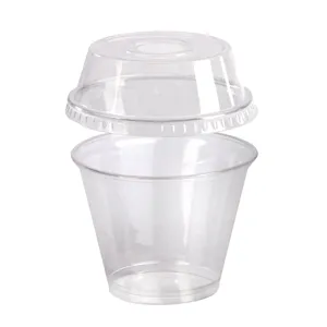 Pot/Coupe transparent plastique PET avec couvercle dôme et trou 270 ml 