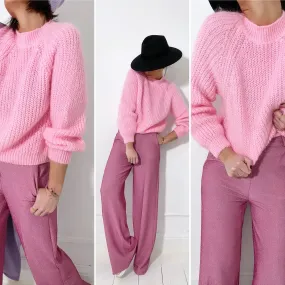 Pull rose grosse maille