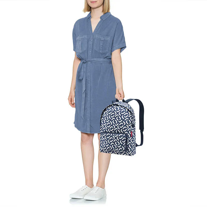 Sac à dos pliant Reisenthel Mini maxi rucksack 45 cm Floral 1 Signature Navy - Bleu et Blanc