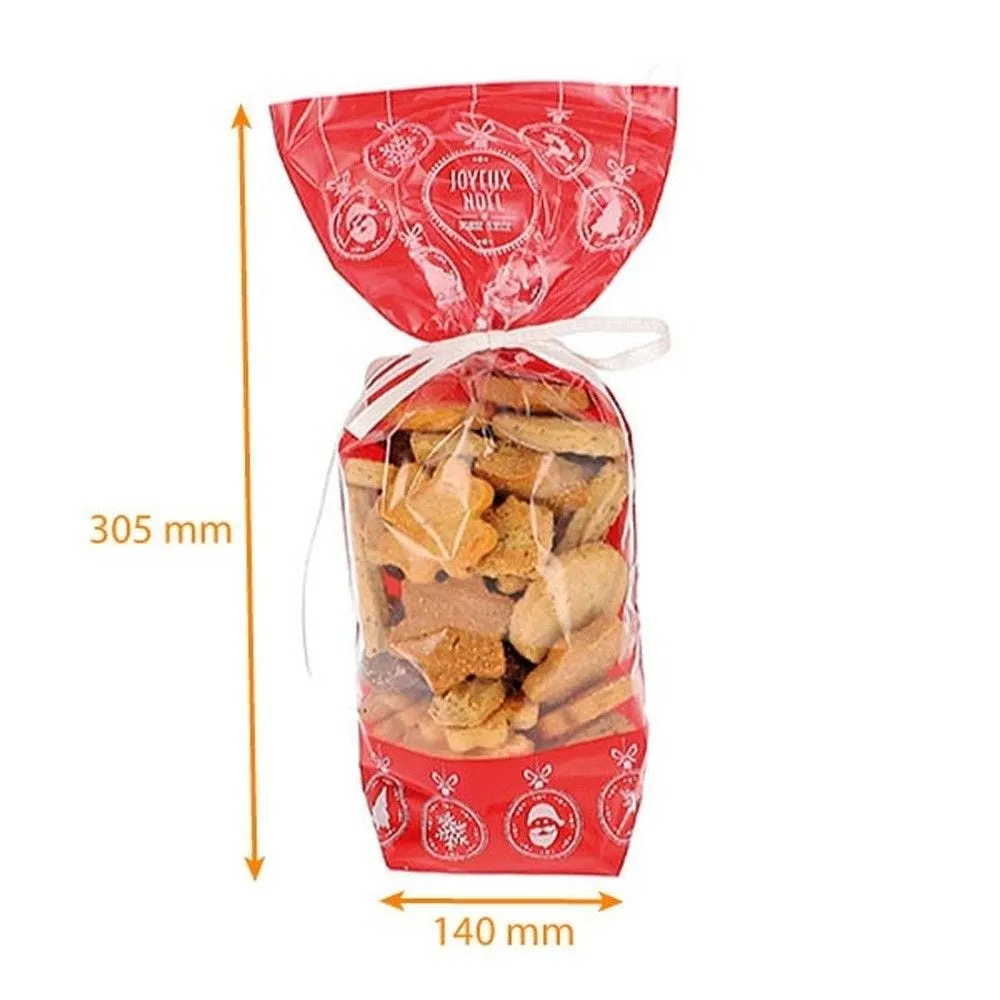 Sacs PP fond carton 120x275mm 'joyeux noël' par 100