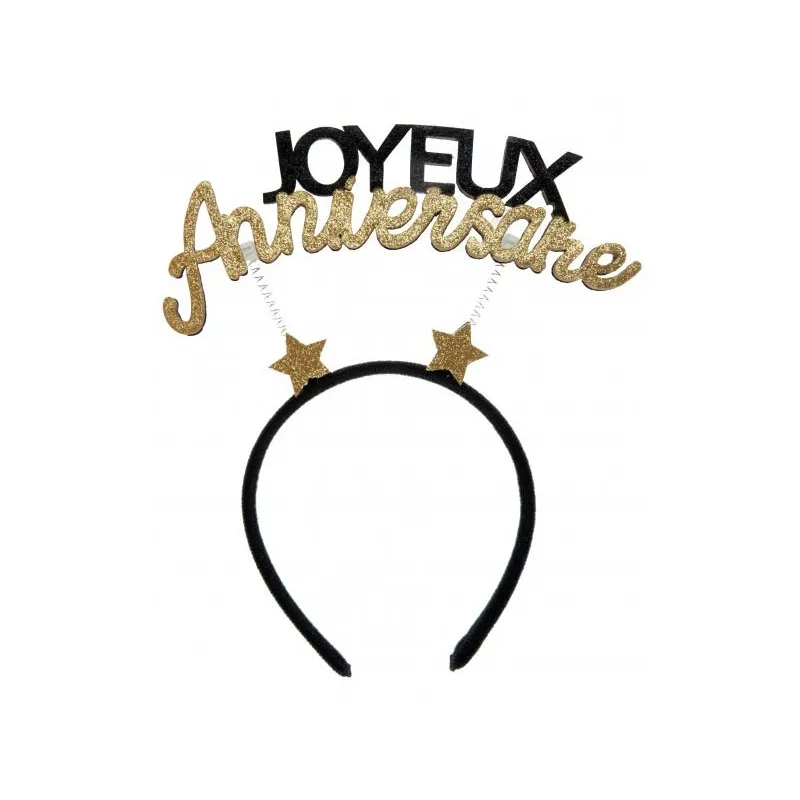 Serre-tête Joyeux Anniversaire noir/or