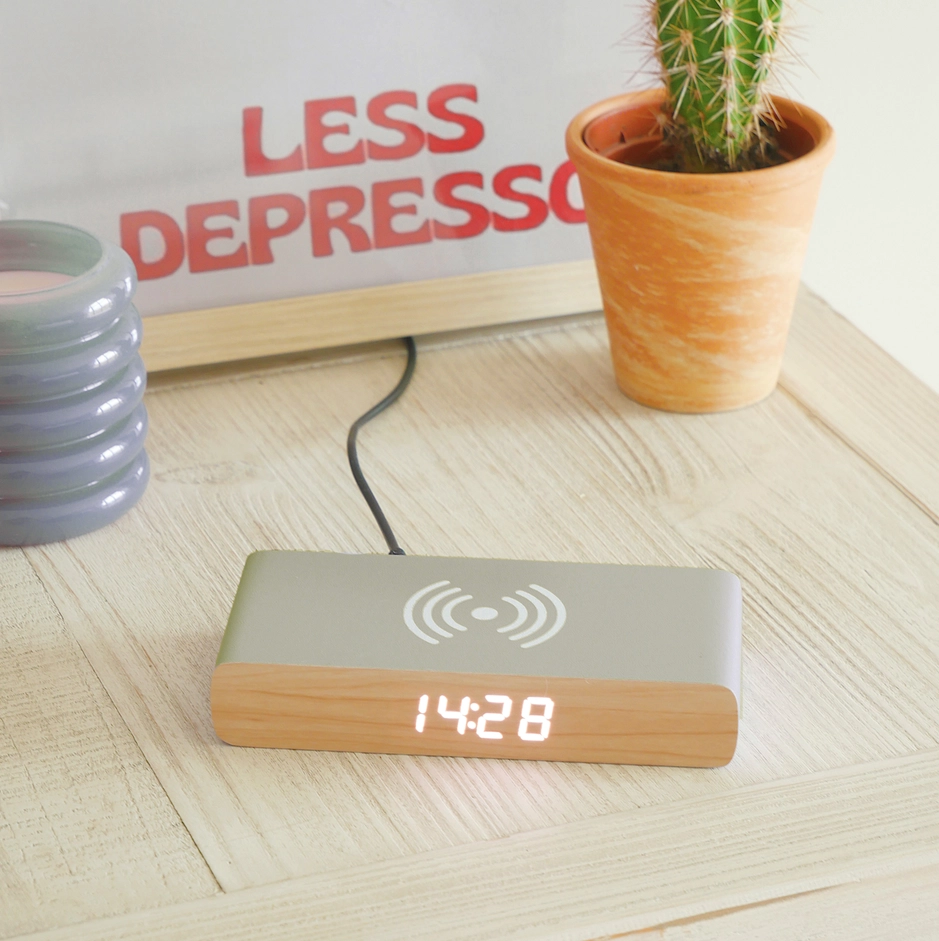 Steepletone Grey Alarm Clock with Rise Wireless Charger - Trouva