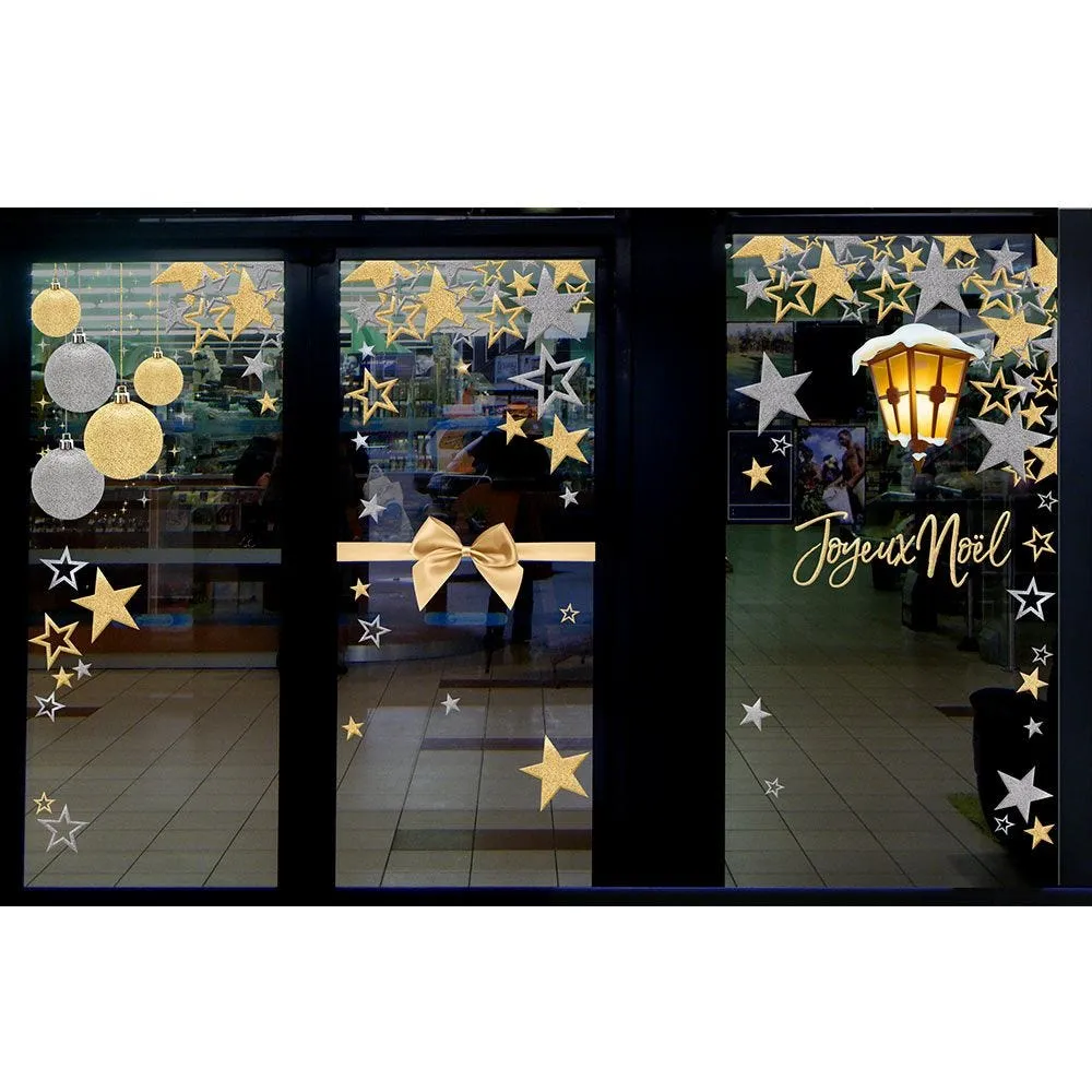Vitrophanie texte joyeux noël or - 35 x 100 cm